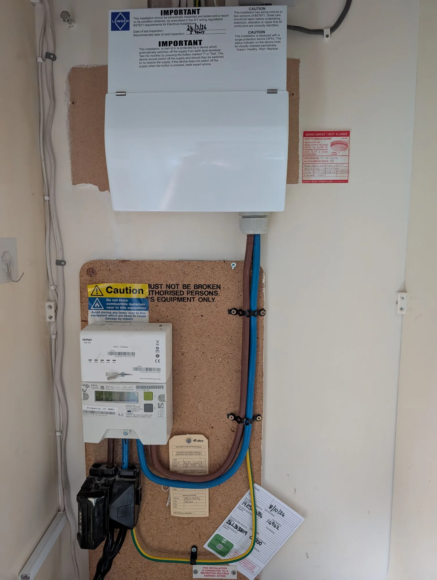 Neatly installed consumer unit with commissioning labels in Dorset