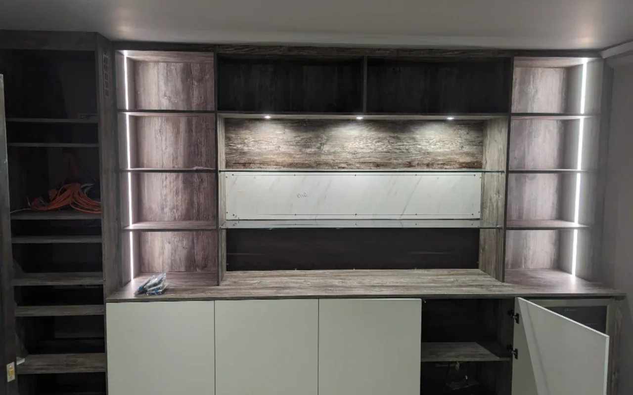 LED strip lighting fitted to a built-in dresser
